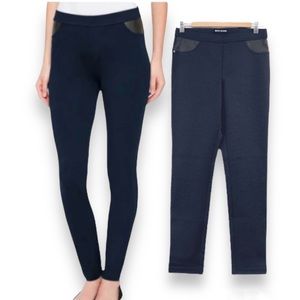 DKNY Ladies Faux Leather Pocket Knit Pull On Ponte Pants Navy Texture print S